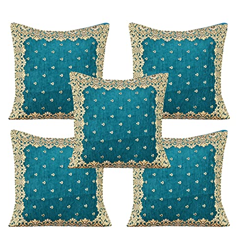 Dazzling DECOR Slip Covers with Arm and Cushion and Table Cover - 3+2 Seater Velvet Sofa Cover Set for Single Sofa Couch - 5 Seater Sofa Seat Protector Slip and Back Covers, 2801_Sky - Image 3