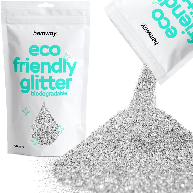 Hemway Biodegradable Glitter Eco Friendly - 100g/3.5oz Bio Cosmetic Safe Sparkle Vegan for Face Eyeshadow Body Hair Festival Makeup Craft - Chunky (1/40" 0.025" 0.6mm) - Silver - Image 1