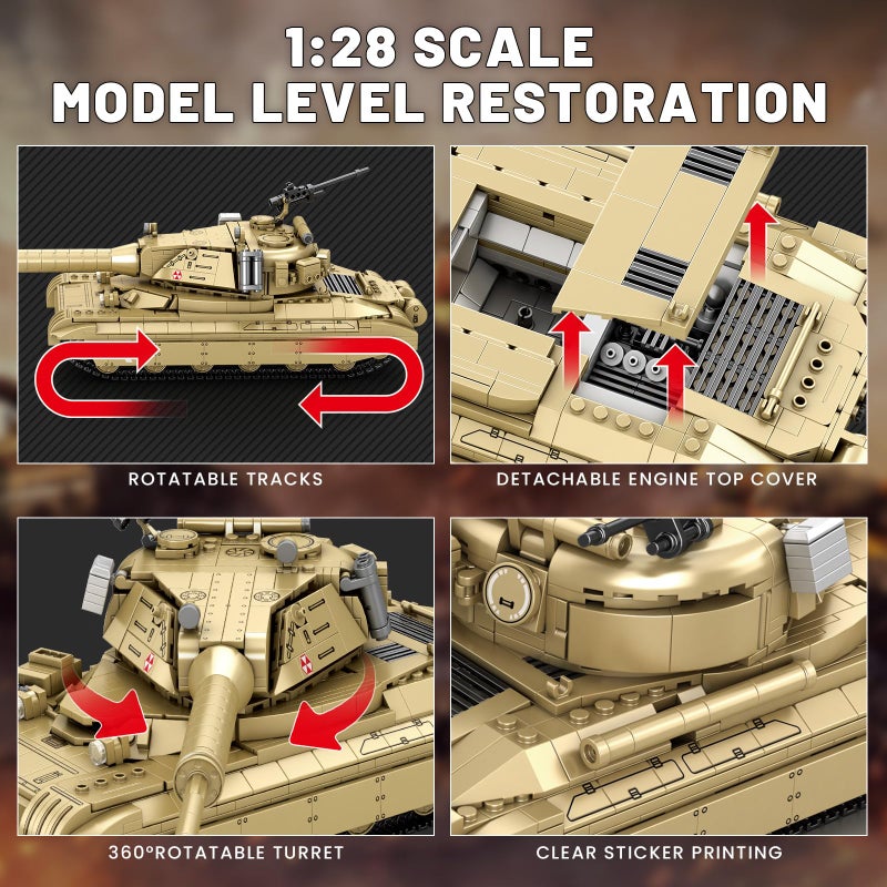 Reobrix 60TP Tank Building Set 77036, World of Tanks Authorized Products 1128 PCS, 1:28 Scale Tank Model Kit, Army Tanks Toy Building Kit for Military Fans, Birthday Gifts Ideal for Adults Boys 8-14 - Image 4