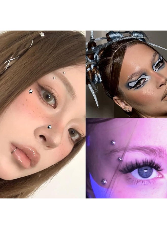 440pcs Sliver Face Gem Rhinestones Stickers Fake Lip Nails Stickers Fake Nose Stud Eyebrow Ear Stud Non Piercing Earring Studs Silver Belly Button Jewelry Gothic Cool Punk Y2K Makeup for Women Men - Image 3