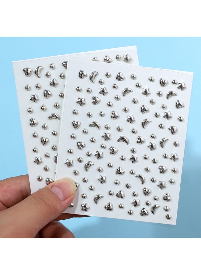 440pcs Sliver Face Gem Rhinestones Stickers Fake Lip Nails Stickers Fake Nose Stud Eyebrow Ear Stud Non Piercing Earring Studs Silver Belly Button Jewelry Gothic Cool Punk Y2K Makeup for Women Men - Image 5