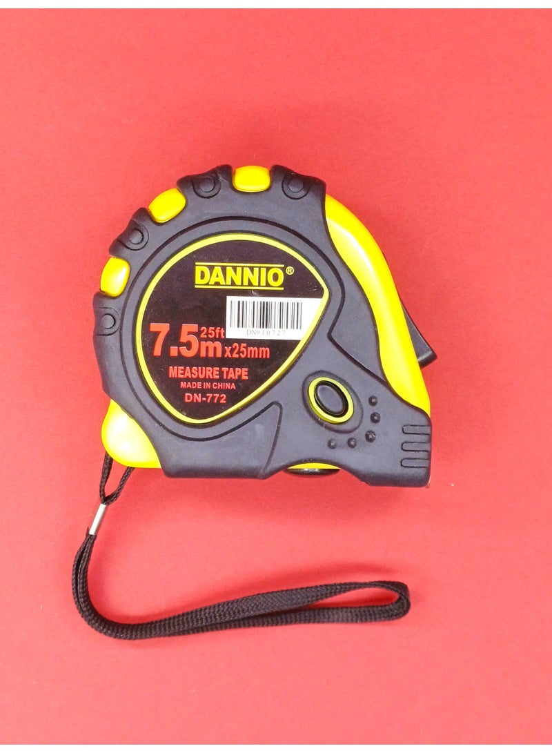Dannio DN-772 7.5M Heavy Duty Measuring Tape 25mm Wide Steel Blade with Auto Lock & Impact Resistant Body for Professional & Home Use - Image 1