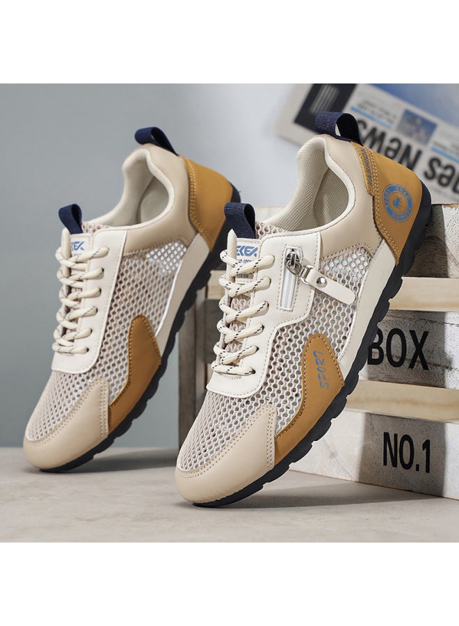 Summer Breathable Men's Mesh Color-blocking Casual Sports Shoes, Lightweight Versatile Student Running Shoes, Trending Men's Style