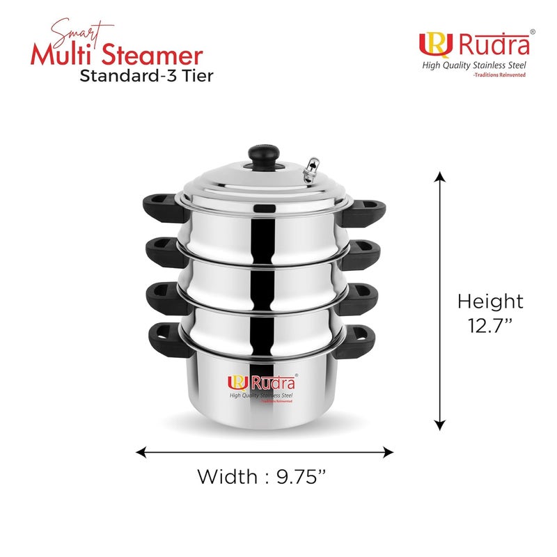 Rudra Stainless Steel Smart Multi Steamer GasInduction friendly Nonstick 3Layer Bottom 100 Pure ToxinfreeStandard 3 Tier - Image 2