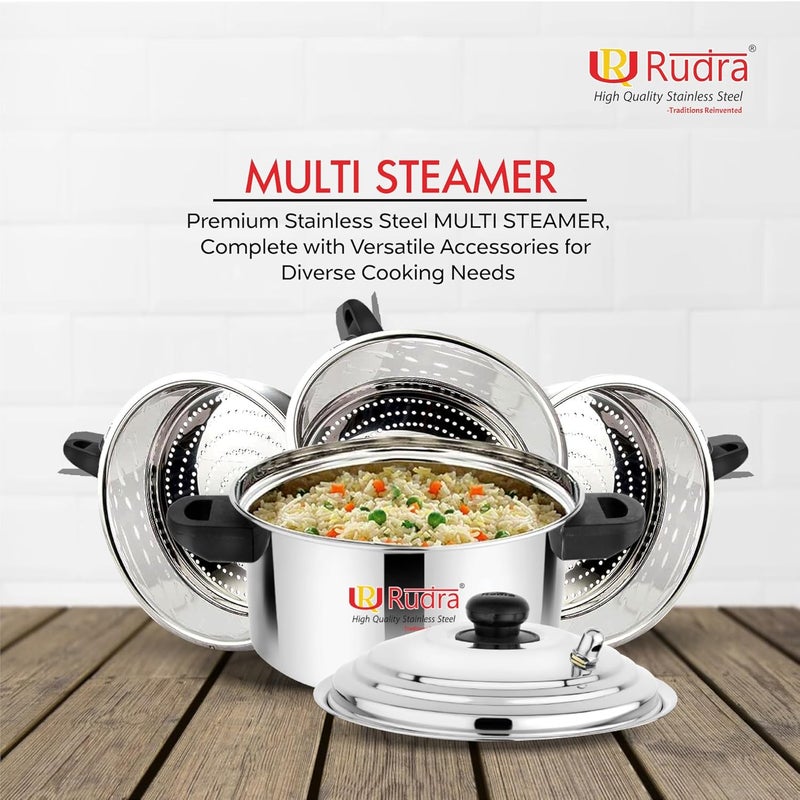 Rudra Stainless Steel Smart Multi Steamer GasInduction friendly Nonstick 3Layer Bottom 100 Pure ToxinfreeStandard 3 Tier - Image 3