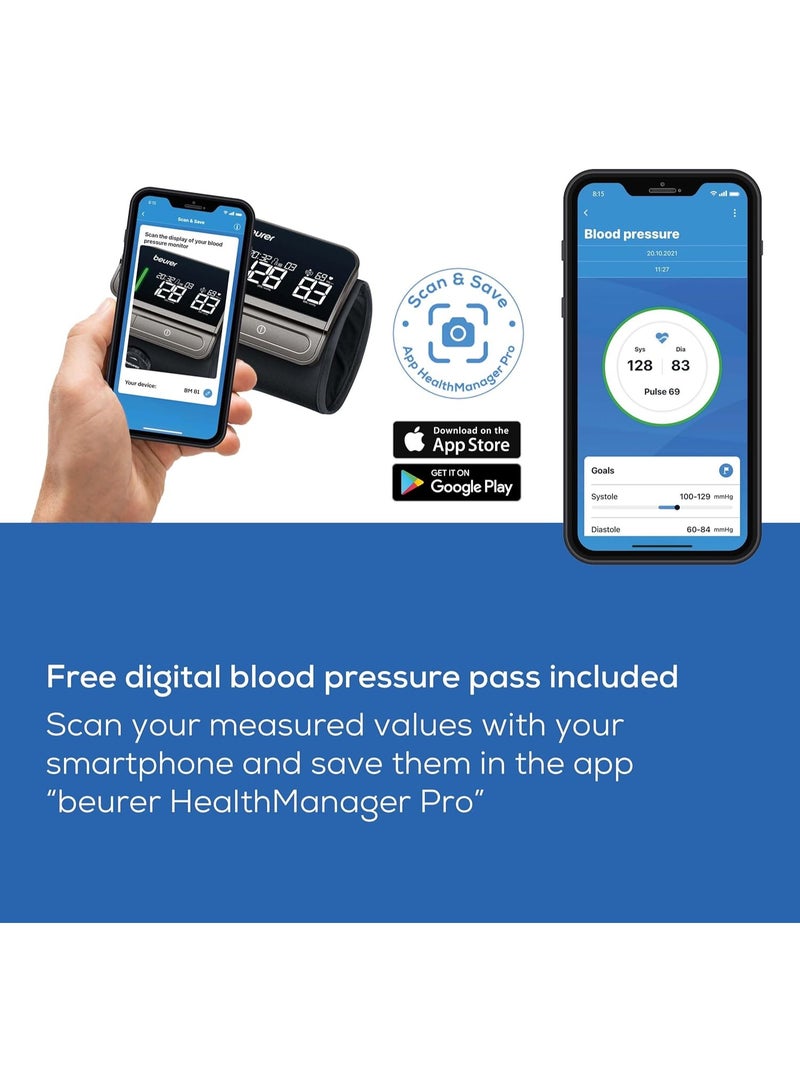 Beurer BM 81 EasyLock Upper Arm Blood Pressure Monitor Cuff-Free Design, Fully Automatic with Bluetooth & Large LED Display - Image 5