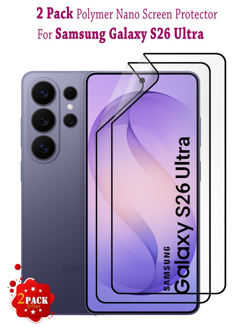 عبوة من قطعتين من واقي شاشة سامسونج جالاكسي S26 ألترا، مصنوع من السيراميك النانوي الفاخر، يغطي الشاشة بالكامل، شفاف ومرن | مضاد للتجسس، تغطية كاملة من الحافة إلى الحافة، شفافية عالية، ملمس ناعم، سهل التركيب - Image 1