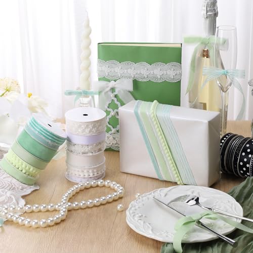 LaRibbons Green Ribbons for Crafts 6 Rolls Assorted Mint Green Ribbons for Gift Wrapping, DIY Crafts, Sewing, Hair Bows and Party Decorations 27.5 Yards - Image 5