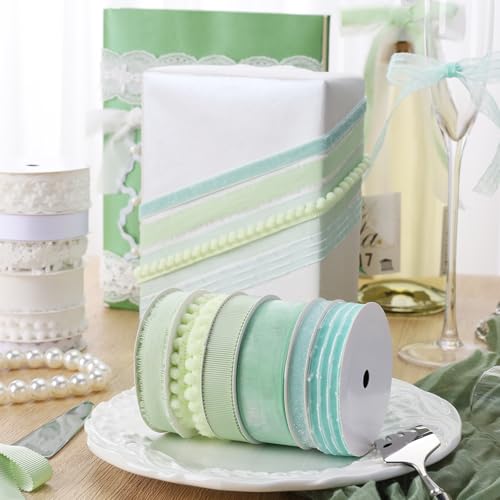 LaRibbons Green Ribbons for Crafts 6 Rolls Assorted Mint Green Ribbons for Gift Wrapping, DIY Crafts, Sewing, Hair Bows and Party Decorations 27.5 Yards - Image 2