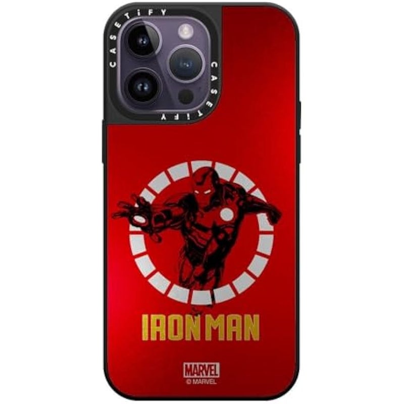 Casetify Mirror iPhone 14 Pro Max Case 【Iron Man Co-Lab/Reflective / 4.9ft Drop Protection/Compatible with Magsafe】 - Iron Man Armor Up - Red - Silver on Black - Image 1