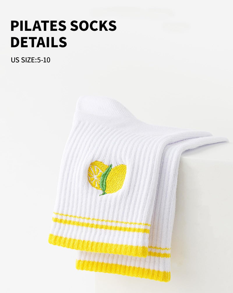 Yawlsow Pilates Grip Socks for Women Yoga Grippy Socks Cute Barre Non Skid Athletic Crew Sticky Sock Workout Hospital (US, Alpha, One Size, Regular, Regular, 1 Pack-Yellow-Lemon) - Image 4