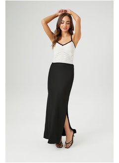 Linen-Blend Slit Maxi Skirt