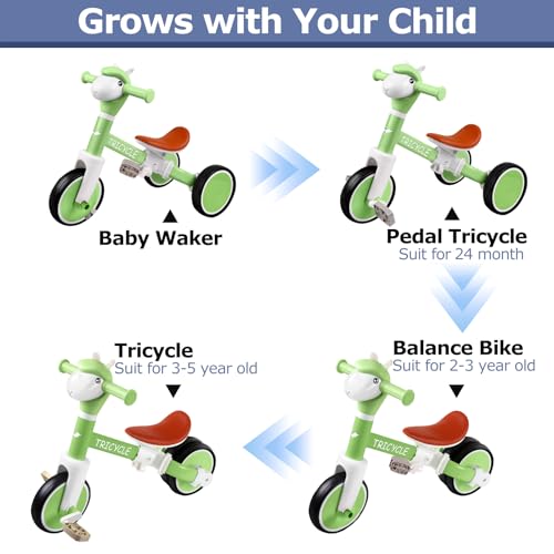 FZHZZ Toddler Balance Bike for Boys Girls Tricycle for Toddlers 15 Year Olds Toddler Tricycle with Light Music Front Kids Bicycle with Removable Pedal Birthday Gifts for 1 2 3 4 5 Year Green - Image 5