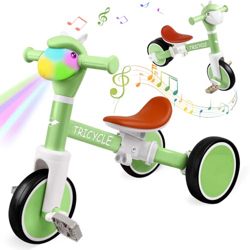 FZHZZ Toddler Balance Bike for Boys Girls Tricycle for Toddlers 15 Year Olds Toddler Tricycle with Light Music Front Kids Bicycle with Removable Pedal Birthday Gifts for 1 2 3 4 5 Year Green - Image 1