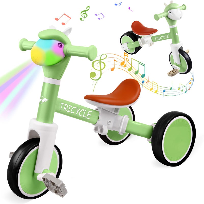 FZHZZ Toddler Balance Bike for Boys Girls Tricycle for Toddlers 15 Year Olds Toddler Tricycle with Light Music Front Kids Bicycle with Removable Pedal Birthday Gifts for 1 2 3 4 5 Year Green - Image 2