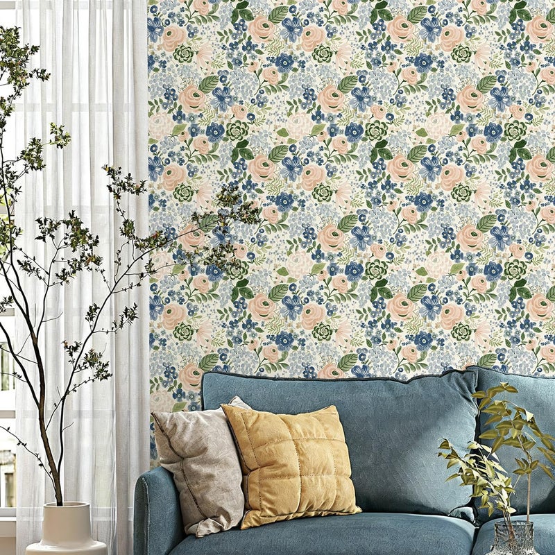 Wudnaye Floral Peel and Stick Wallpaper Vintage Floral Contact Paper 17inÃ—118in Watercolor Wallpaper Self Adhesive Waterproof Contact Paper for Bathroom Cabinets Removable Decor Wallpapers Vinyl - Image 2