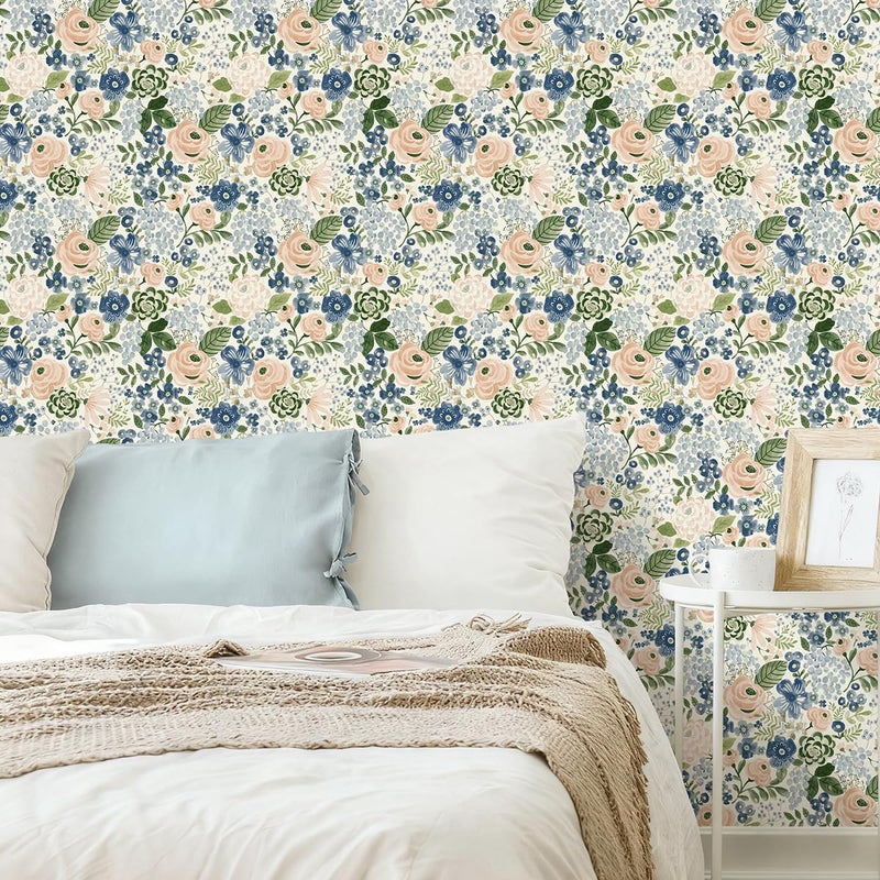 Wudnaye Floral Peel and Stick Wallpaper Vintage Floral Contact Paper 17inÃ—118in Watercolor Wallpaper Self Adhesive Waterproof Contact Paper for Bathroom Cabinets Removable Decor Wallpapers Vinyl - Image 3