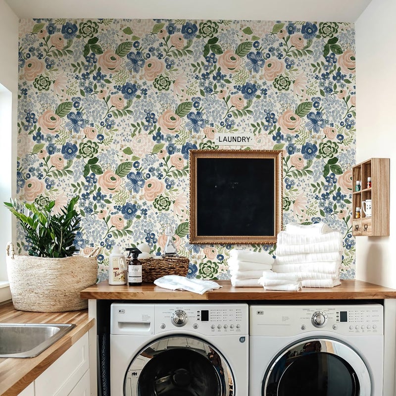 Wudnaye Floral Peel and Stick Wallpaper Vintage Floral Contact Paper 17inÃ—118in Watercolor Wallpaper Self Adhesive Waterproof Contact Paper for Bathroom Cabinets Removable Decor Wallpapers Vinyl - Image 4
