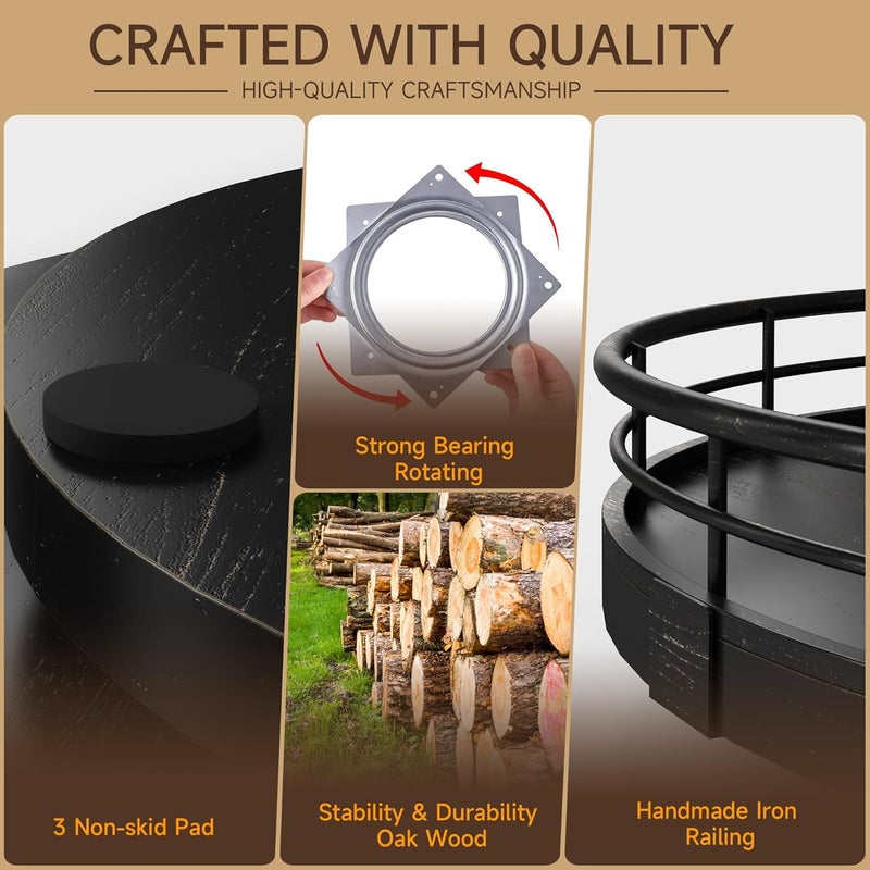 AMH 10" Oak Bathroom Vanity Tray Turntable for Perfume Candle, Round Wooden Decorative Tray for Kitchen Sink Countertop Organizer, Bathroom Counter Organizer for Skincare Makeup, Farmhouse Black Gold - Image 4