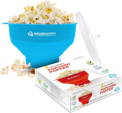 BRENSTEN Collapsible Silicone Microwave Hot Air Popcorn Popper Bowl With Lid and Handles  Aqua