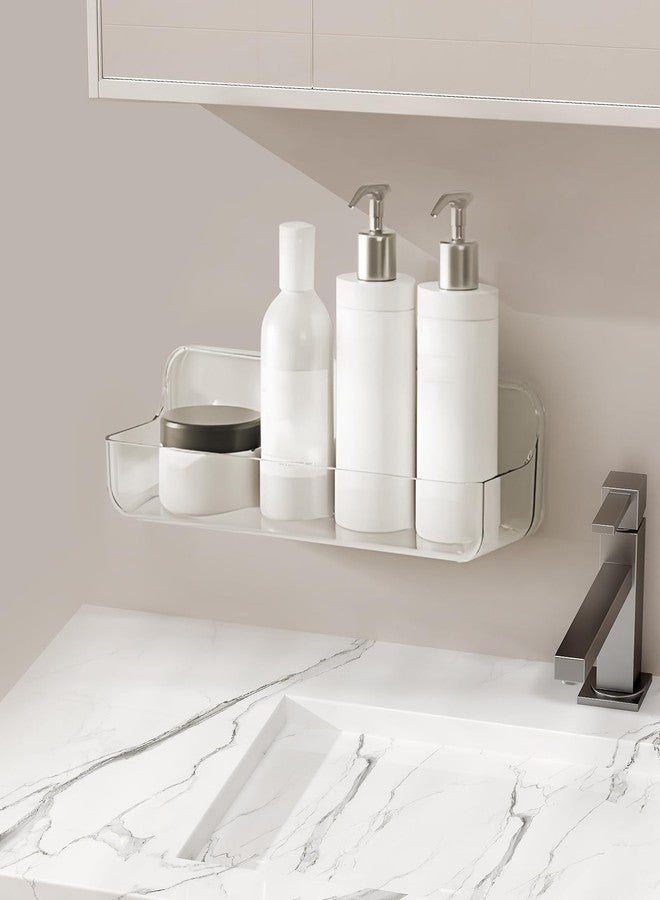 Diesisa Plastic Wall Mount Organizer, Adhesive Clear Acrylic Shelf, No Drilling Hang Walls Shower Caddies, with Self Adhesive Tape, for Bathroom, Kitchen, Utility Room,3.8D x 12.8" W x 3.3" H - Image 1