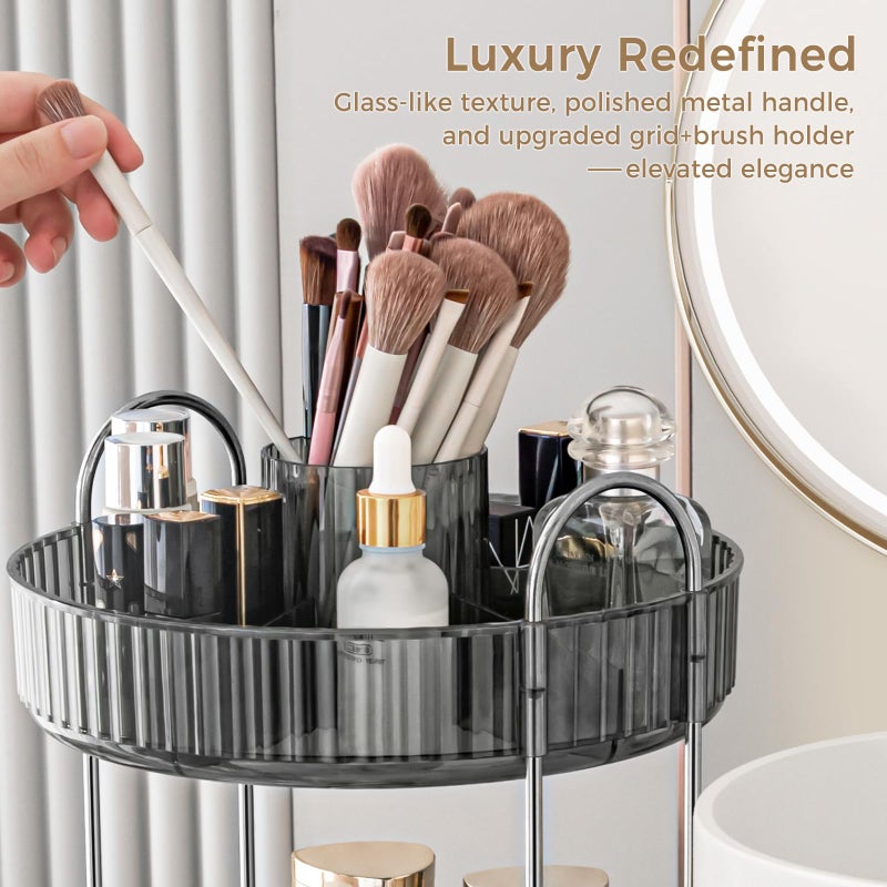 BEFSOP 360Â° Rotating Makeup Organizer, Upgraded 2 Tier Skincare Perfume Organizers for Women, Bathroom Organizer Countertop, Clear Cosmetic Dresser Organizer with Makeup Brush Holder, Sink&Counter(Grey) - Image 4
