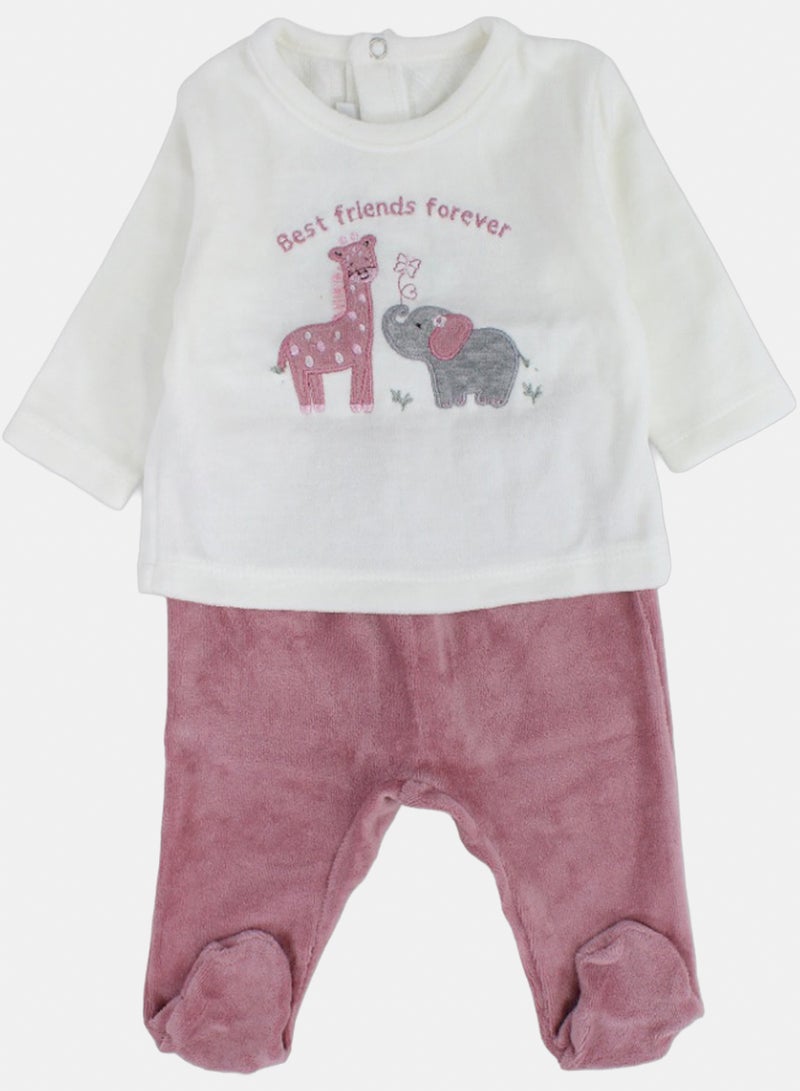Baby Girls Outfit Set – Off-White & Dusty Pink with Animal Print