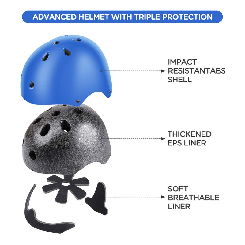 DaCool Kids Bike Helmet Skateboard Knee Pads - Toddler Helmet Adjustable for 3-8 Years Old Girls Boys Child Kids Protective Gear Set for Sport Cycling Bike Roller Skating Scooter, Blue - Image 2