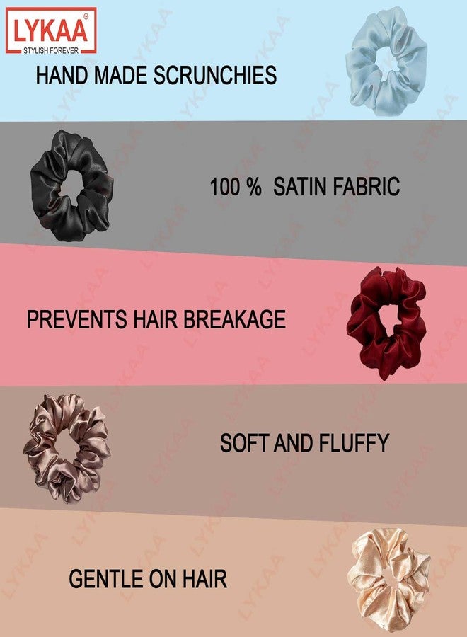 LYKAA Satin Silk Scrunchies For Women Girls, Scrunchy Hair Bands, Ponytail Holder, Rubber Band, Fluffy Large Scrunchie, Women Hair Accessories Hair ties, Best Gift Multicolor - Pack of 4 - Image 4