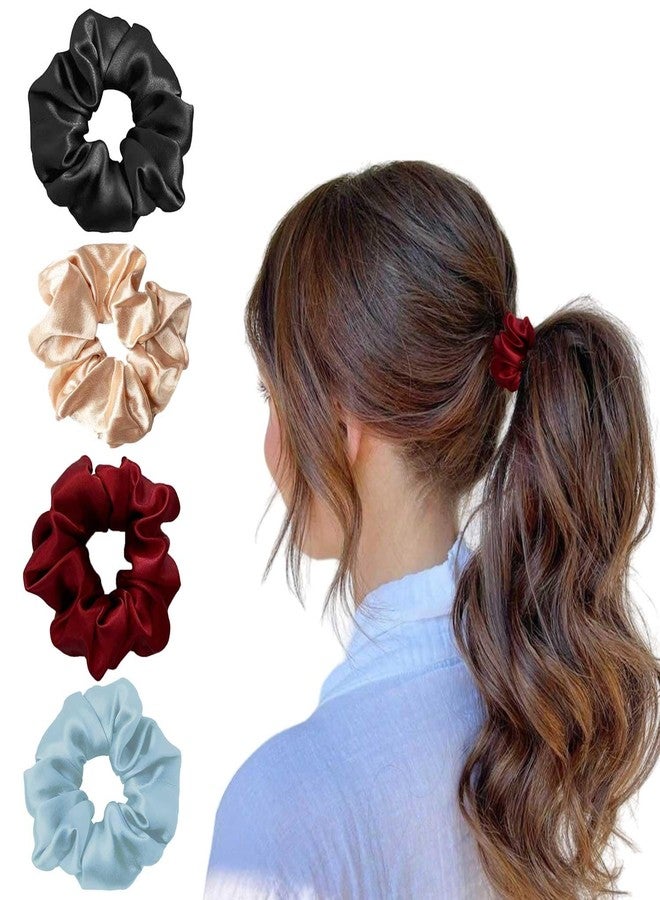 LYKAA Satin Silk Scrunchies For Women Girls, Scrunchy Hair Bands, Ponytail Holder, Rubber Band, Fluffy Large Scrunchie, Women Hair Accessories Hair ties, Best Gift Multicolor - Pack of 4 - Image 1