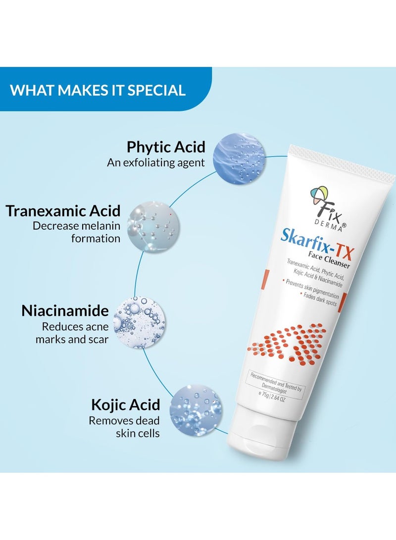 فيكسديرما سكارفيكس -TX غسول الوجه بحمض الترانيكساميك وحمض الكوجيك والنياسيناميد | حمض الكوجيك والتصبغات لجميع أنواع البشرة | غسول الوجه للنساء والرجال - 75 جم - Image 2
