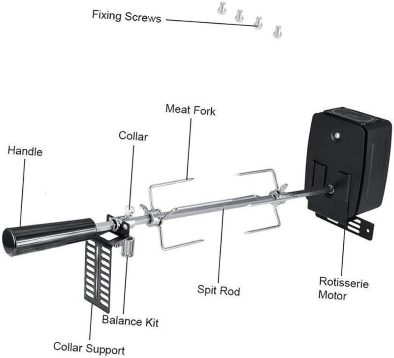 LICAEVEY Universal Rotisserie Grill Kit, Rotisserie Kit with 304 Stainless Steel Spit Rods, Meat Claws and and Electric Power Source, Load Capacity 15kg Food - Image 4