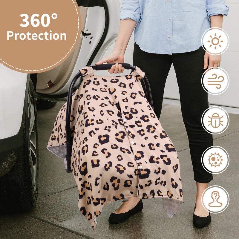 Rquite Car Seat Cover Baby, Carseat Covers for Boy Girl, Minky Infant Car Seat Cover Winter, Peekaboo Opening Car Seat Canopy, Multiuse Baby Carrier, Stroller, Nursing Cover, Minky Blanket, Leopard - Image 3