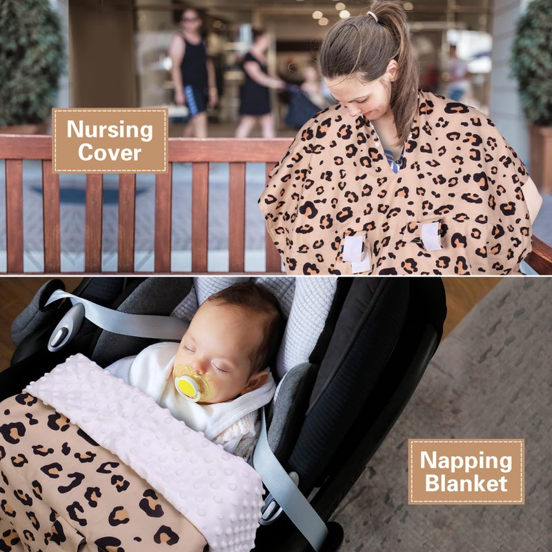 Rquite Car Seat Cover Baby, Carseat Covers for Boy Girl, Minky Infant Car Seat Cover Winter, Peekaboo Opening Car Seat Canopy, Multiuse Baby Carrier, Stroller, Nursing Cover, Minky Blanket, Leopard - Image 5