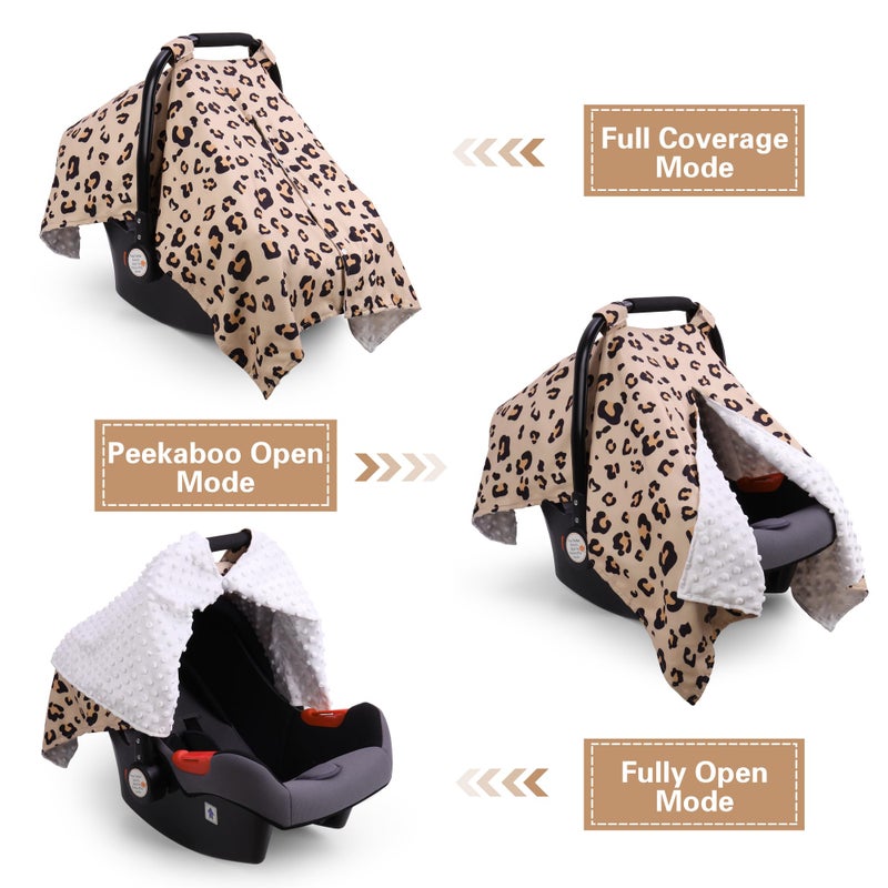 Rquite Car Seat Cover Baby, Carseat Covers for Boy Girl, Minky Infant Car Seat Cover Winter, Peekaboo Opening Car Seat Canopy, Multiuse Baby Carrier, Stroller, Nursing Cover, Minky Blanket, Leopard - Image 2