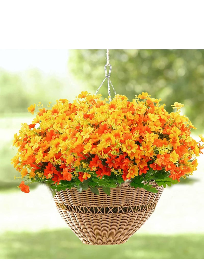 Barakah Artificial Fake Flowers, 6 Bundles Daisy Mums Flowers Outdoor UV Resistant Faux Shrubs Plants Indoor Outside Hanging Planter for Home Wedding Office DIY Garden Porch Décor (Orange Yellow) - Image 3