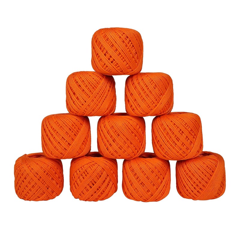 CORIOX Crochet Thread Set Of 10 Ball Crochet Cotton Thread Yarn For Knitting & Craft Making. Size 20 Gram 55 To 60 Mtr Approx (Orange), 230 Gm - Image 1