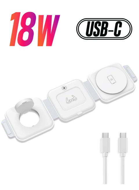 3 in 1 Wireless Charger, Foldable Magnetic Charger Station, 18W Fast Wireless Charging Pad, Compatible with iPhone 14/13/12/11, Samsung Galaxy, AirPods, Google Pixel
