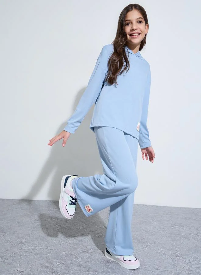 Styli Teen Girls Blue Patchwork Hoodie and Wide Leg Joggers Set