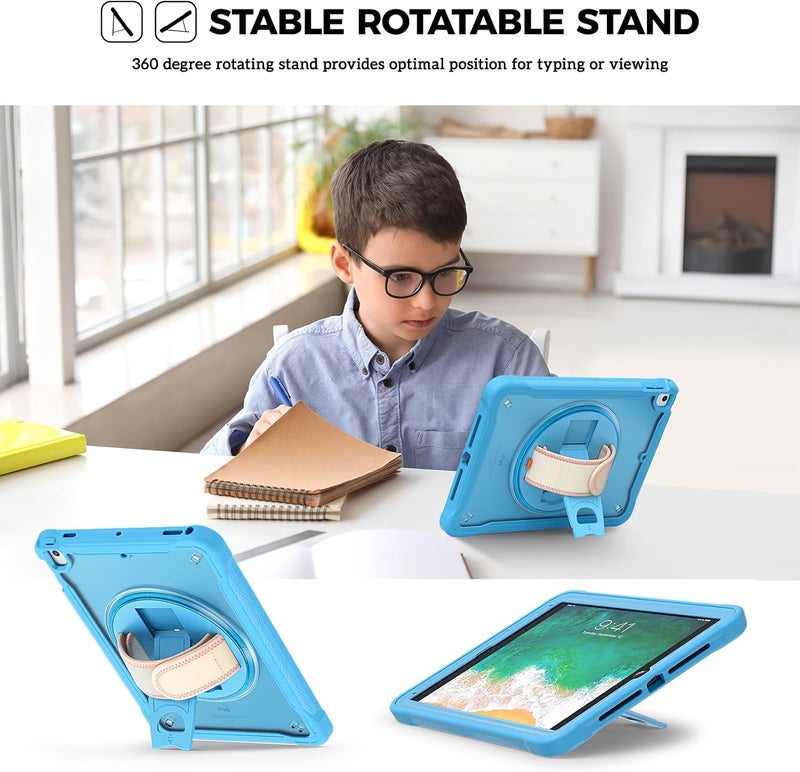Procases Rugged Case For Ipad 9.7 Inch 5Th 6Th Gen/Ipad Air 2 / Ipad Air Case, Heavy Duty Shockproof Rugged Cover With Hand Strap 360 Degree Rotatable Kickstand Protective For Ipad 9.7 -Blue - Image 5