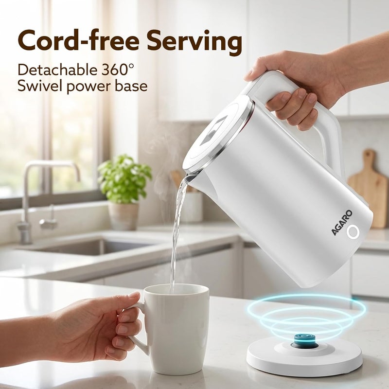 AGARO Elegant Electric Kettle, 1.8L, Double Layered Kettle, Stainless Steel Inner Body, Quick Boil, Water Boiler, Hot Water Kettle, For Making Black Tea & Black Coffee, Auto Shut Off, White - Image 5