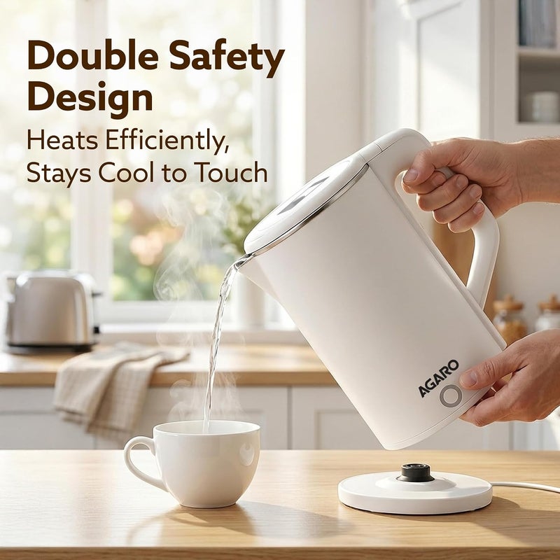 AGARO Elegant Electric Kettle, 1.8L, Double Layered Kettle, Stainless Steel Inner Body, Quick Boil, Water Boiler, Hot Water Kettle, For Making Black Tea & Black Coffee, Auto Shut Off, White - Image 3