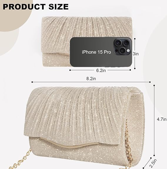 Lyrovo Women Clutch Purse Formal Dressy Evening Clutches Handbags Crossbody Bag for Wedding Cocktail Prom Party Elegance Charm, Champagne - Image 3