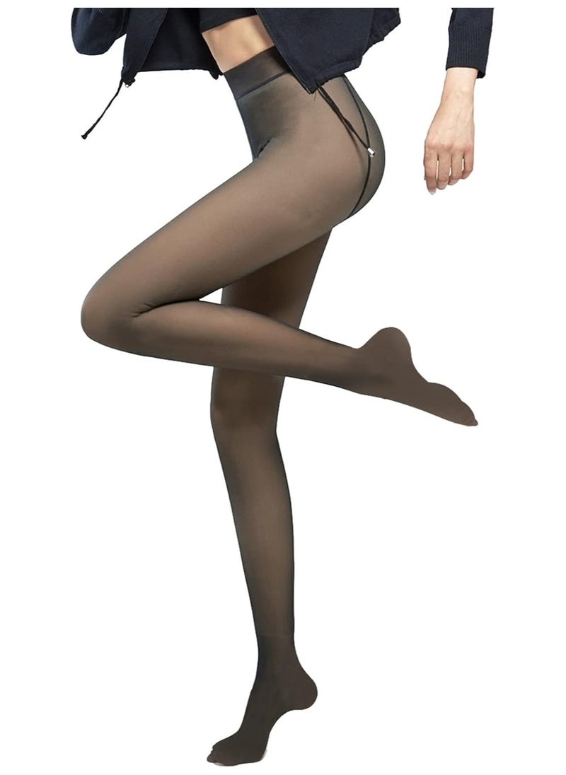 Remy Belle - Fleece Lined Tights Women Leggings Thermal Pantyhose Fake Translucent Tights Opaque High Waisted Winter Warm Sheer Tight (80g S/M, Black) - Image 1