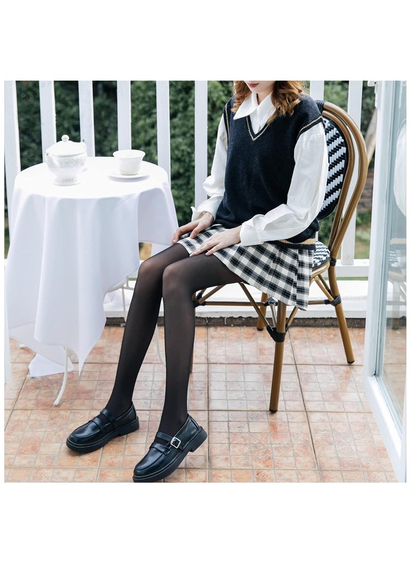 Remy Belle - Fleece Lined Tights Women Leggings Thermal Pantyhose Fake Translucent Tights Opaque High Waisted Winter Warm Sheer Tight (80g S/M, Black) - Image 1