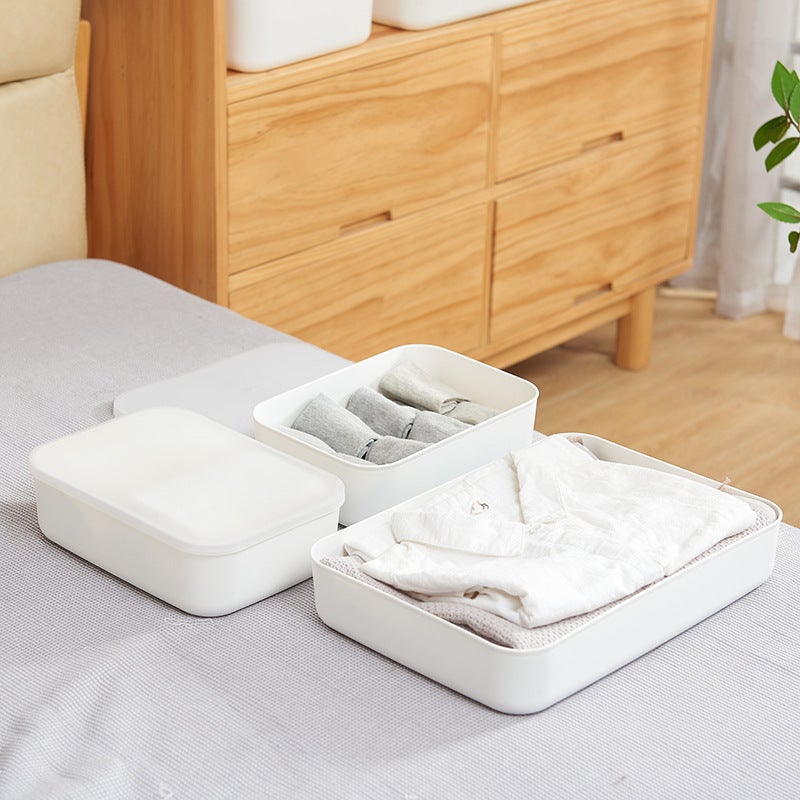 Large Transparent Cover Storage Box Five-Piece Set Desktop Storage Box Plastic Box Household Frost Mountain Miscellaneous Storage Box - Image 5