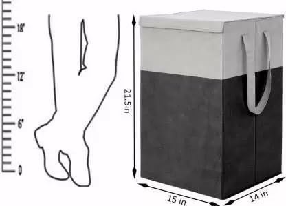 Just Mart Folding Laundry Basket Large Laundry Hamper With Lid Handles Collapsible Freestanding Clothes Hamper Storage Basket for Bedroom Bathroom Dorm 75L Pack of 1 Black Grey - Image 3