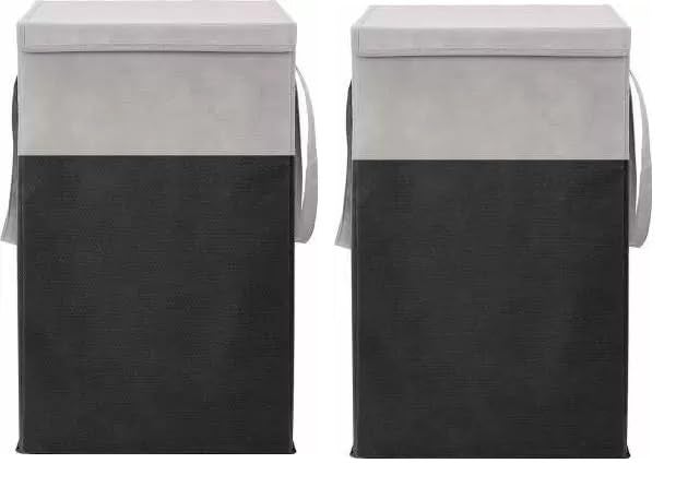 Just Mart Folding Laundry Basket Large Laundry Hamper With Lid Handles Collapsible Freestanding Clothes Hamper Storage Basket for Bedroom Bathroom Dorm 75L Pack of 1 Black Grey - Image 2
