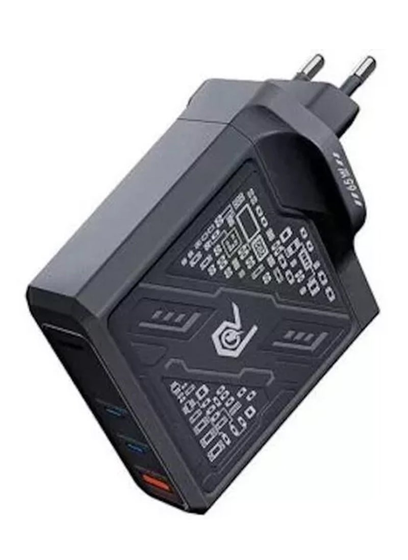 ريماكس - محول السفر جان RP-U107، سلسلة ميكا واريور 120 وات 3C+1A شاحن غان قابل للطي - أسود - Image 1