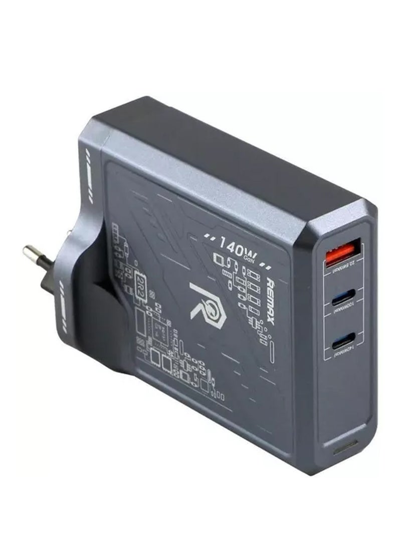 ريماكس - محول السفر جان RP-U107، سلسلة ميكا واريور 120 وات 3C+1A شاحن غان قابل للطي - أسود - Image 1